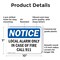 Signmission Local Alarm Only In Case Of Fire Call 911 OSHA Notice Sign, Plastic, 10in W x 7in L, 2PK OS-2PACK-NS-P-710-L-14025 - alternate 5